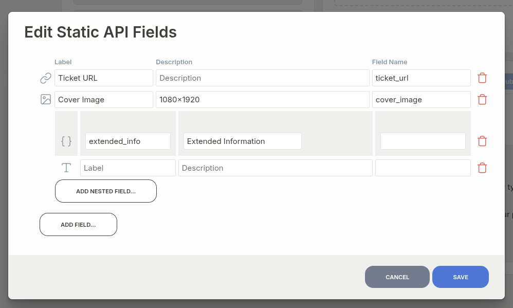 The Static API section of the Data & API page