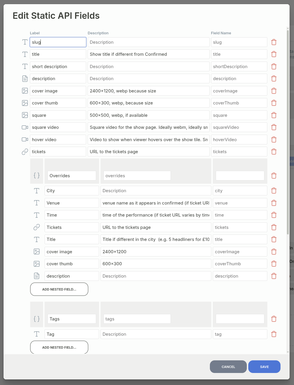 An example metadata schema